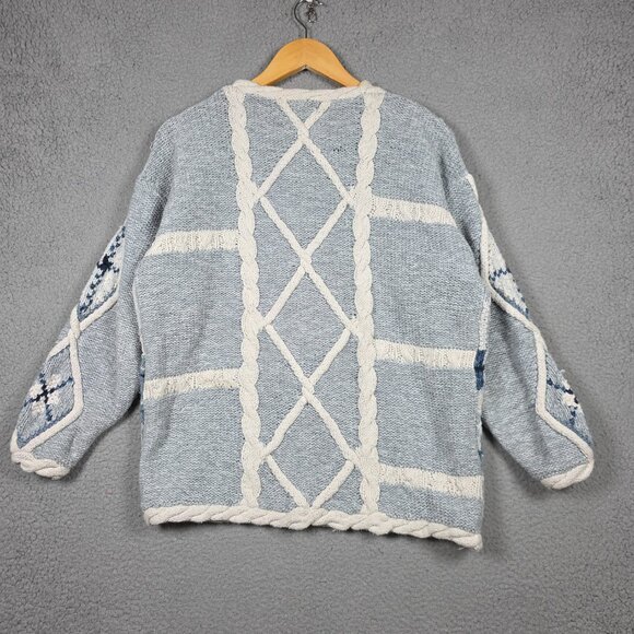 Vintage Grandma Sweater Womens Size Large 3D Cable-Knit Pullover Argyle USA 90s - Picture 5 of 13
